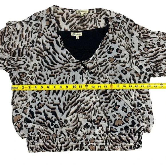 Democracy Womens XL Animal Print Blouse Sheer Layered 3/4 Sleeve Stretch Top - Picture 4 of 7